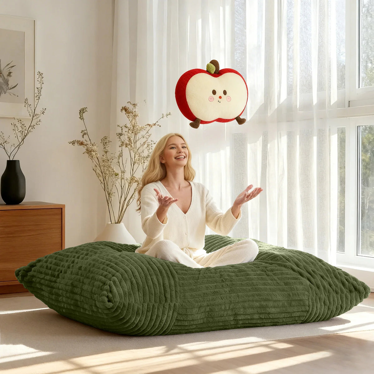 Convertible Bean Bag Chair And Mat With Washable Cover