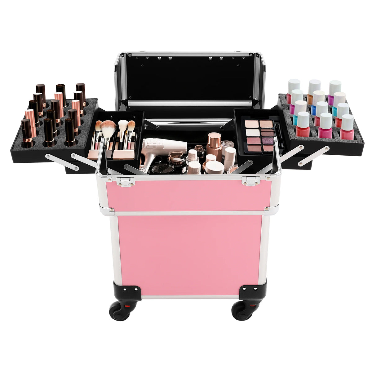 Professional Rolling Makeup Train Case With Removable Drawers