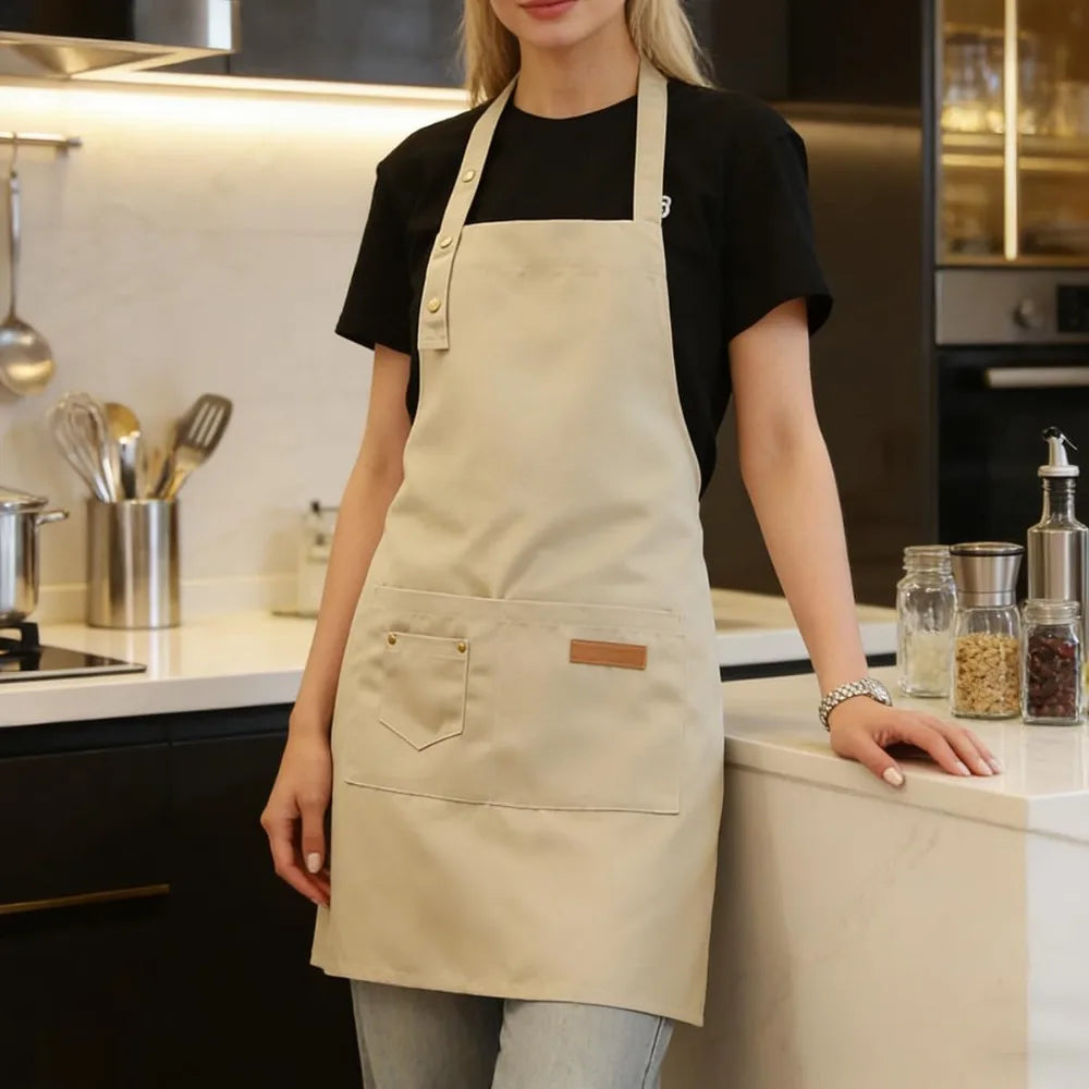 Durable Unisex Work Bib Apron With Adjustable Strap And Pockets