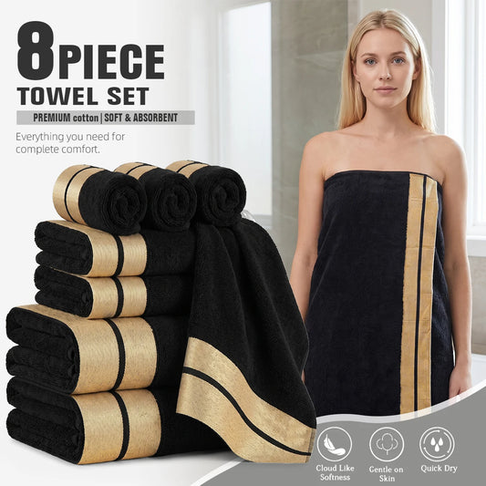 Luxury Cotton Bath Towel Set Soft Absorbent Everyday Towels