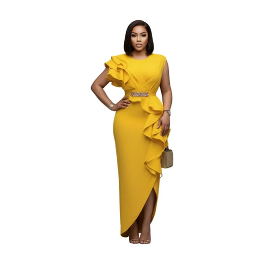 Women's Ruffle Split Maxi Bodycon Evening Party Dress