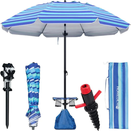 NBVCX Windproof Beach Umbrella With Adjustable Aluminum Pole And Anchor