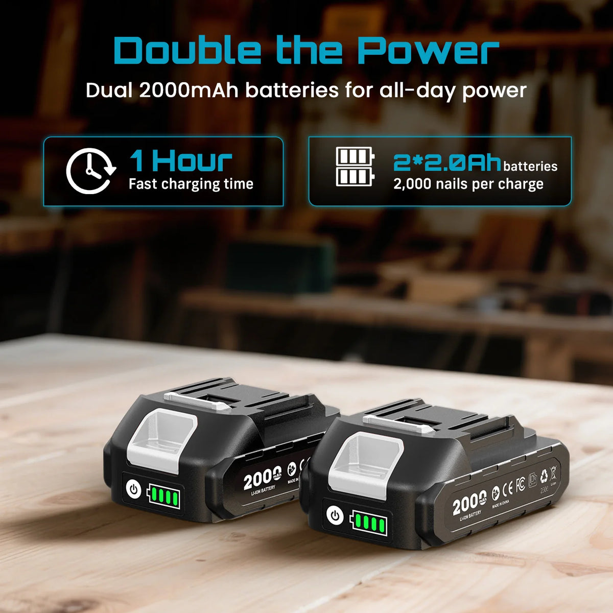 Seesii Cordless Brad Nail Gun With Two Lithium Batteries