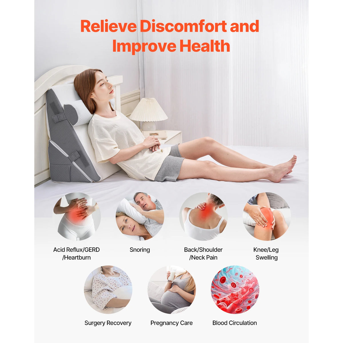 SucceBuy Adjustable Bed Wedge Pillow Set For Acid Reflux Relief