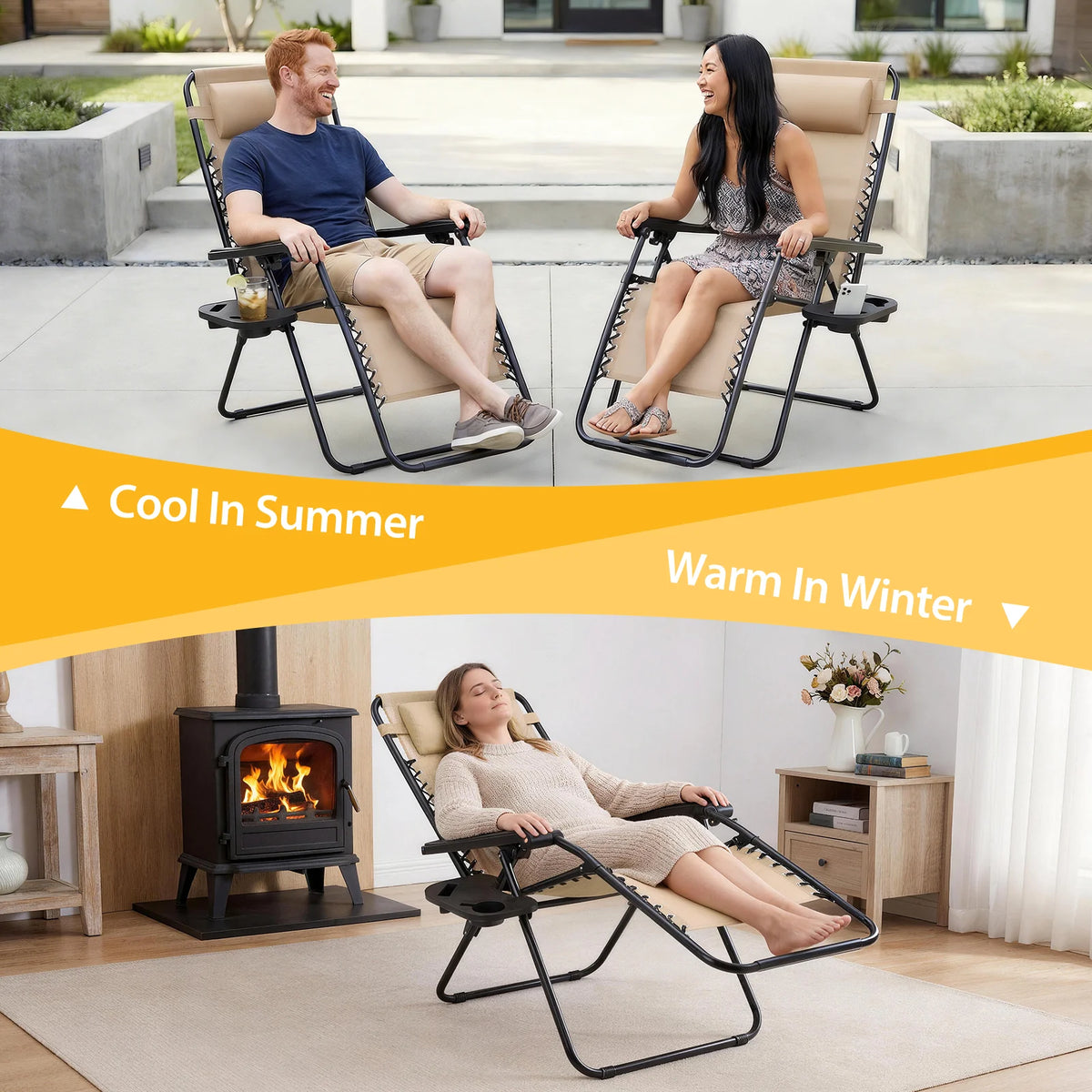 JHK Portable Zero Gravity Folding Recliner Set Of Two Outdoor