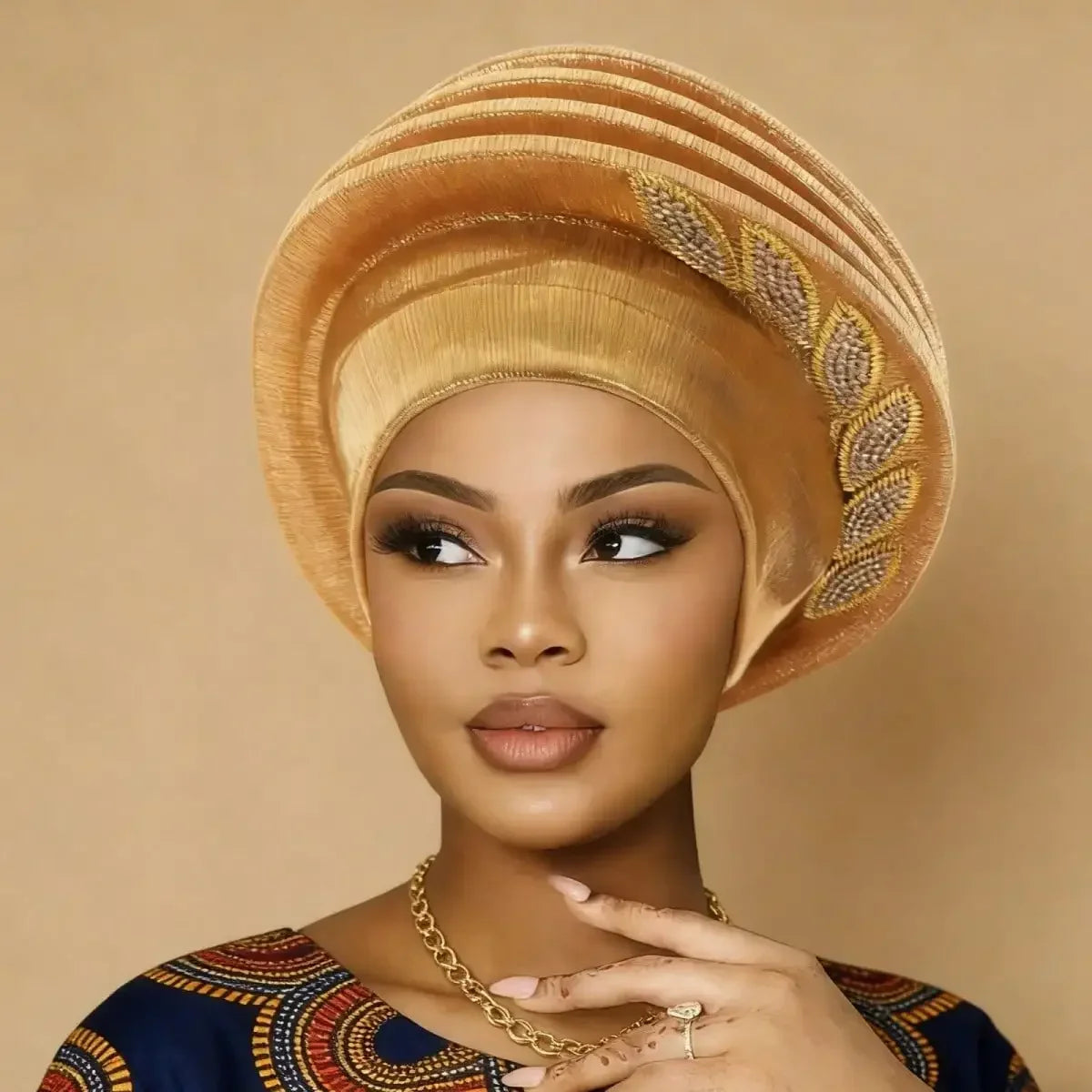 Elegant Chiffon Pleated Leaves African Turban Hat For Women
