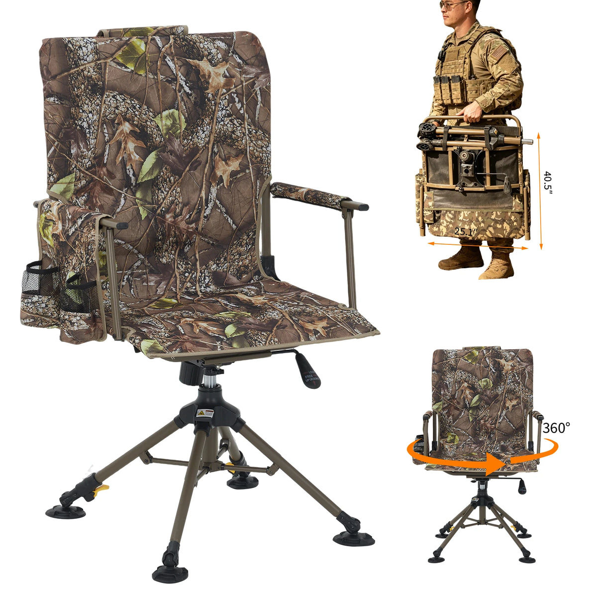 Hosslly Heavy Duty 360 Swivel Folding Camping Dining Chair