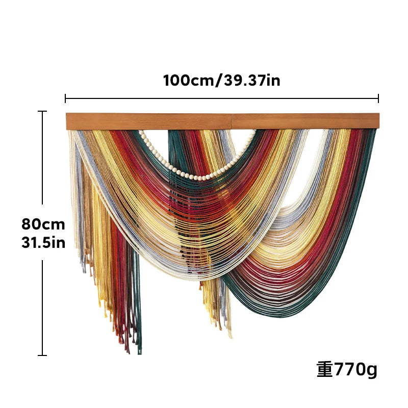 Bohemian Cotton Macrame Wall Hanging Tapestry Fringe Wooden Accent