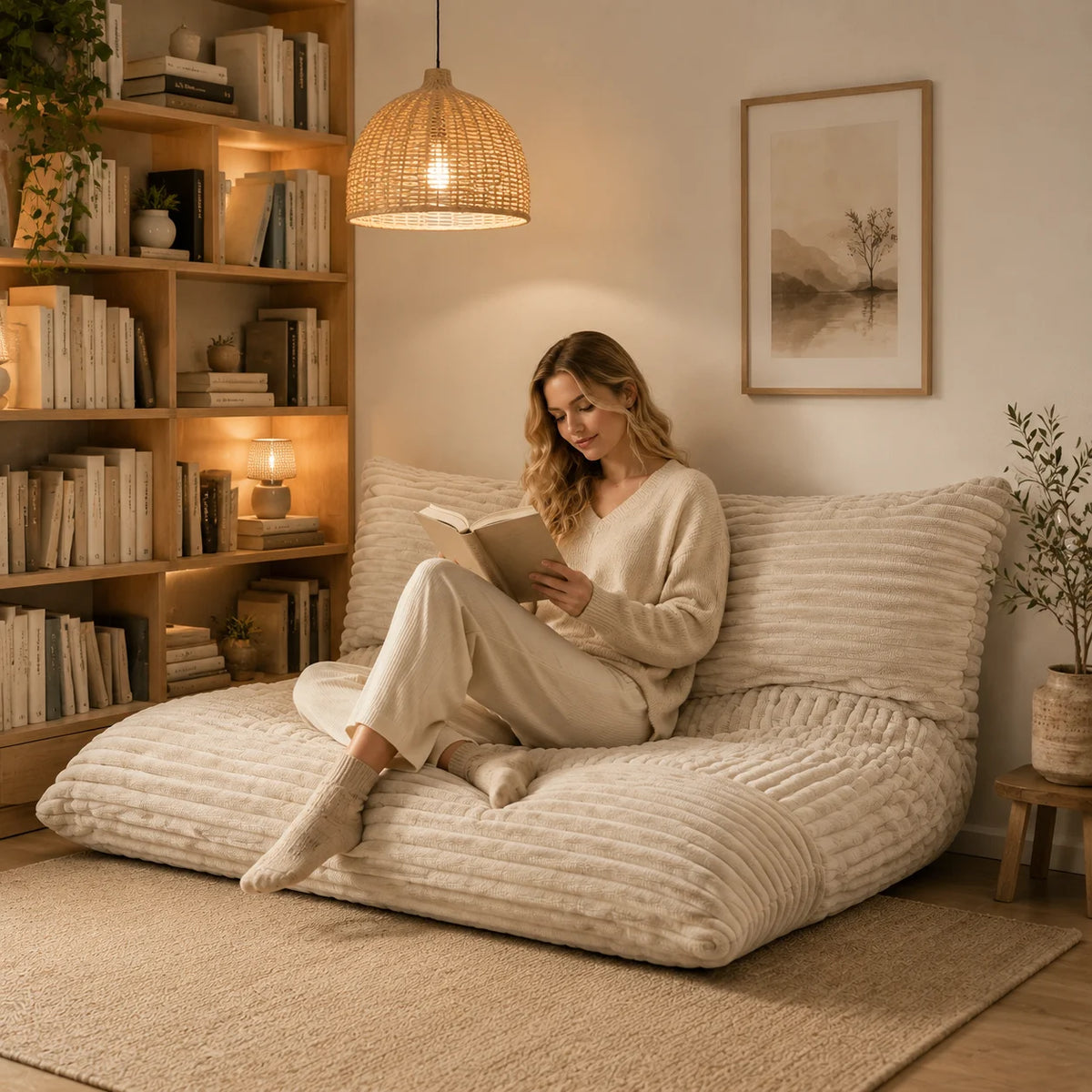 Convertible Bean Bag Chair And Mat With Washable Cover