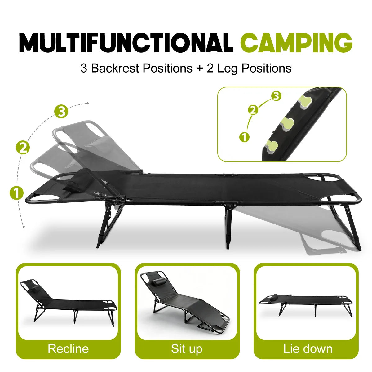 Adjustable Reclining Camping Lounge Chair With Soft Cushion