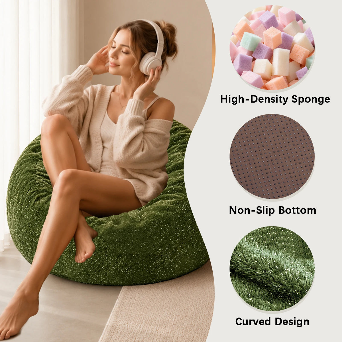 Sparkle Faux Fur Bean Bag Chair Plush Cozy Lounge Seat