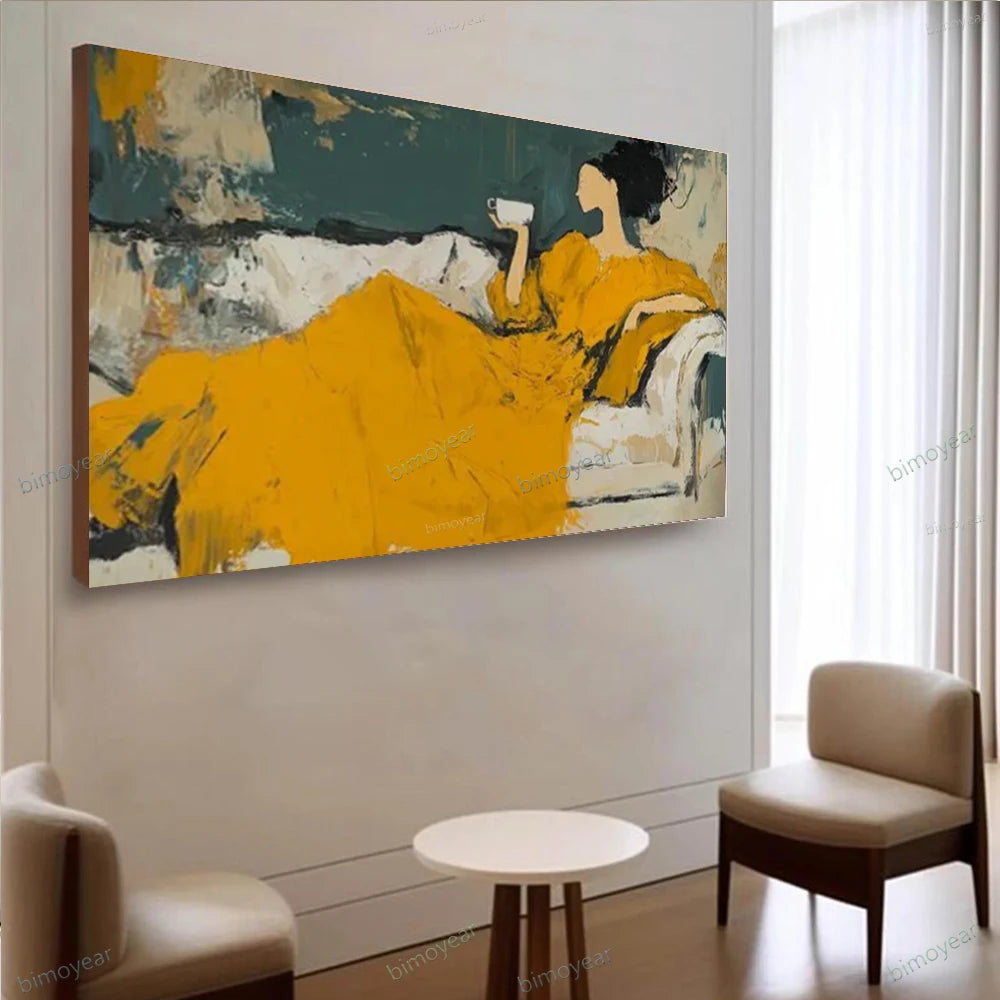 Bimoyear Hand Drawn Abstract Oil Canvas Painting Modern Figure Decor