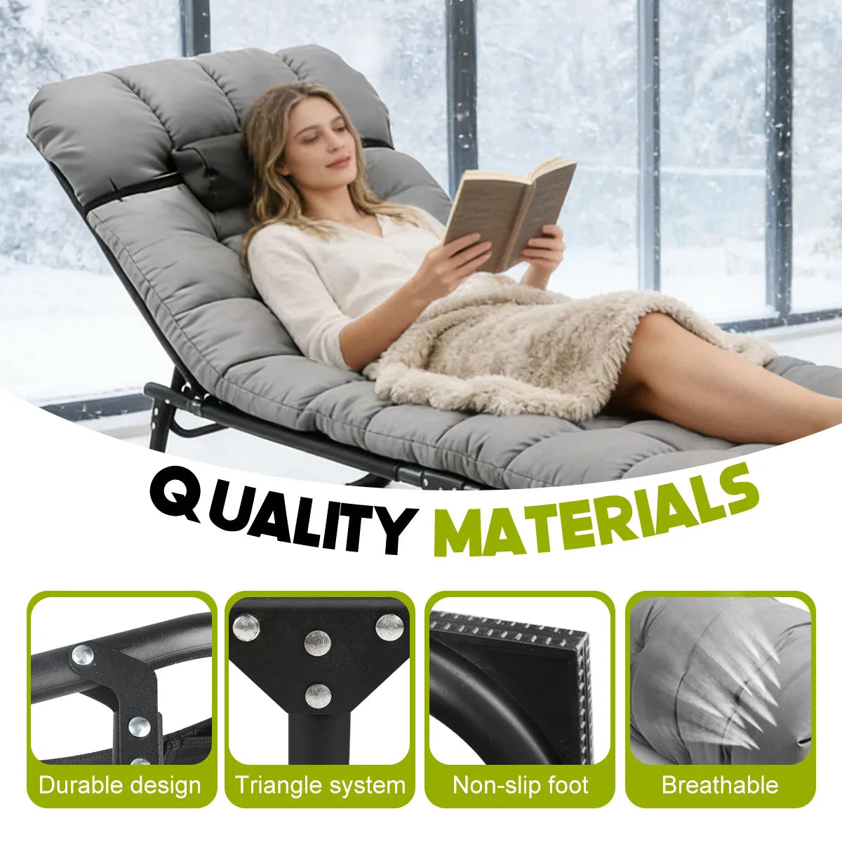 Adjustable Reclining Camping Lounge Chair With Soft Cushion
