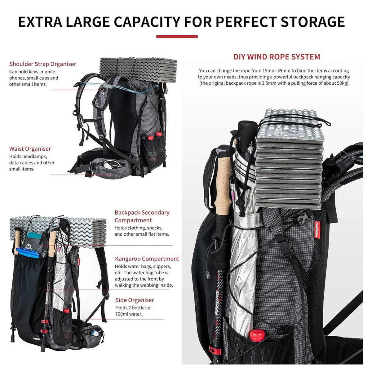 Naturehike Waterproof Hiking Backpack With Rain Cover For Outdoor Travel