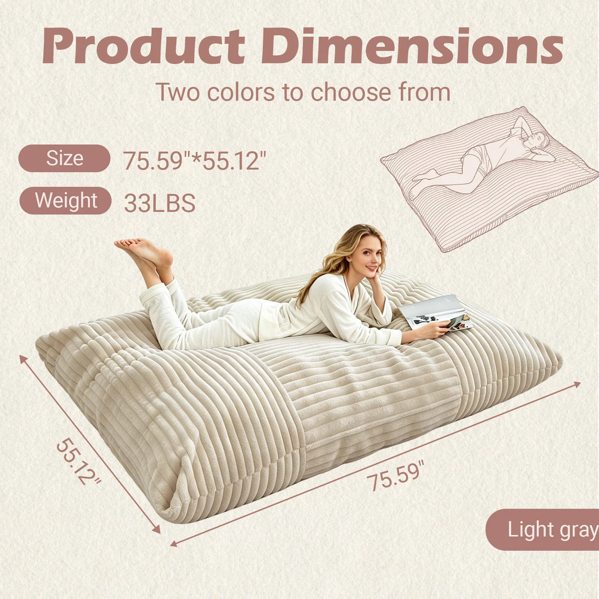 Convertible Bean Bag Chair And Mat With Washable Cover