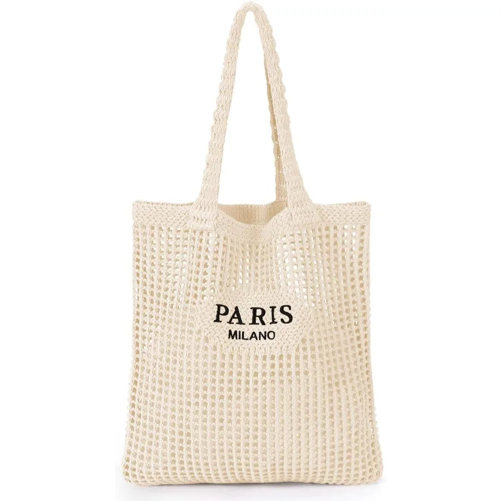 HATISAN Crochet Mesh Tote Bag For Women Beach Travel Tote