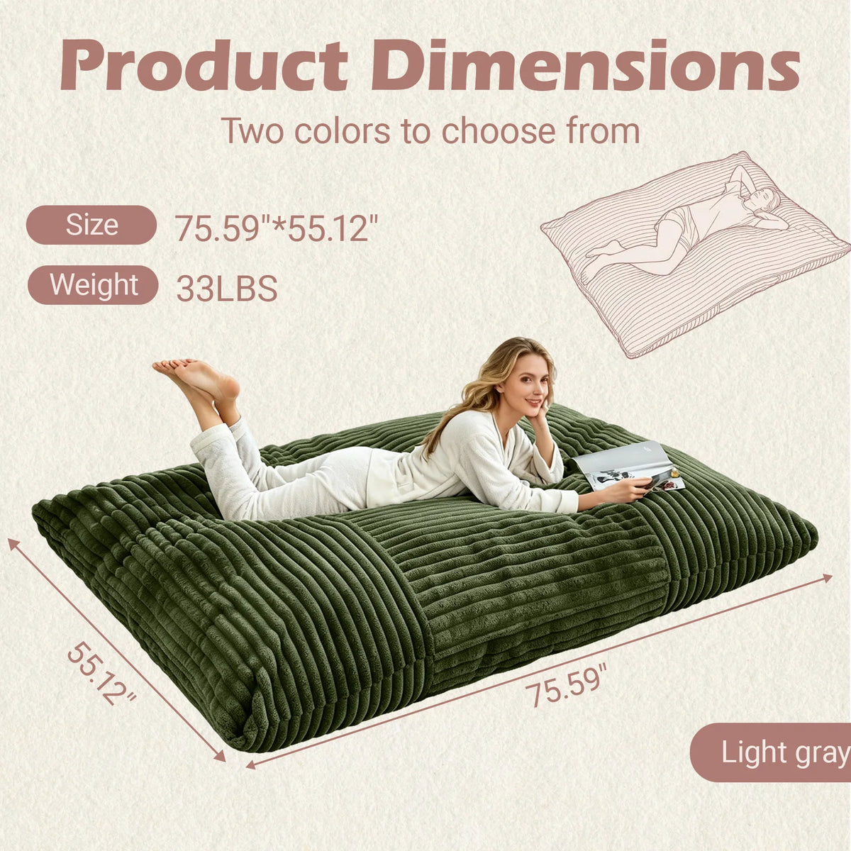 Convertible Bean Bag Chair And Mat With Washable Cover