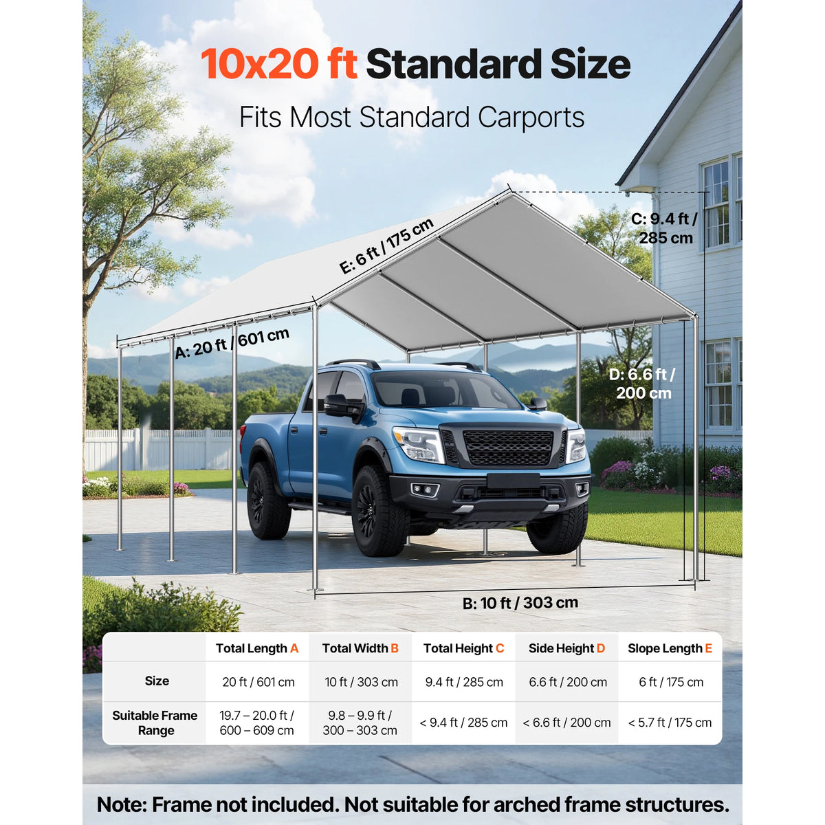 SucceBuy Heavy Duty Waterproof Carport Replacement Shelter Cover