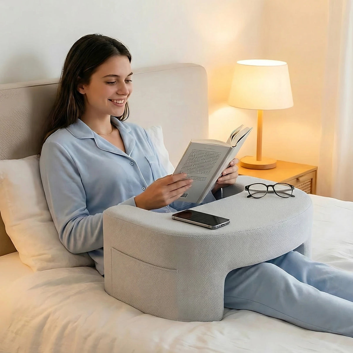 JHK Curved Reading Pillow Ergonomic Memory Foam Neck Support