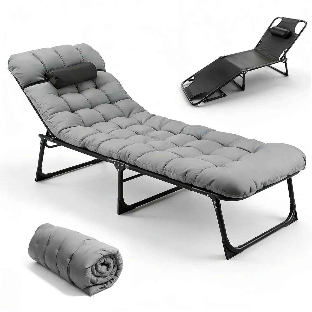 Adjustable Reclining Camping Lounge Chair With Soft Cushion