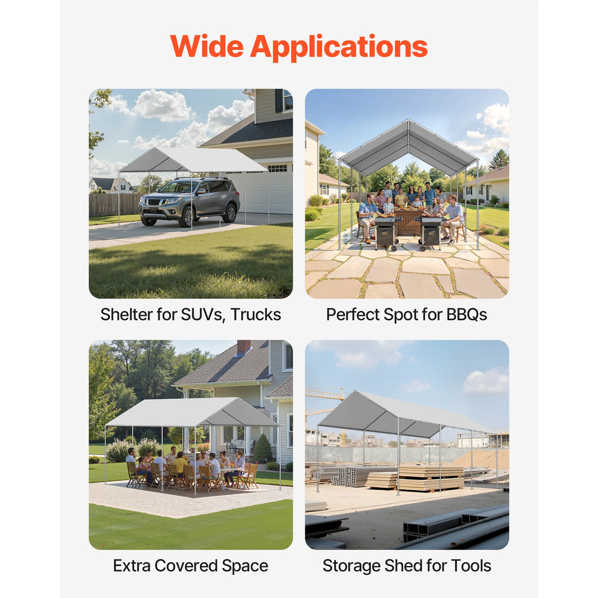 SucceBuy Heavy Duty Waterproof Carport Replacement Shelter Cover