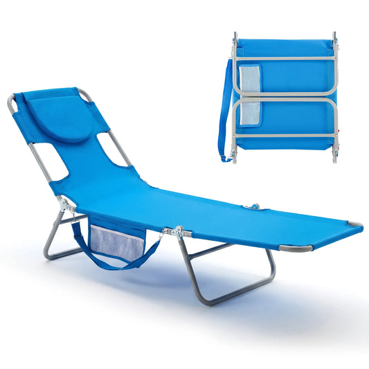 Jhk Adjustable 5-Position Reclining Beach Lounge Chair Open Arms Foldable