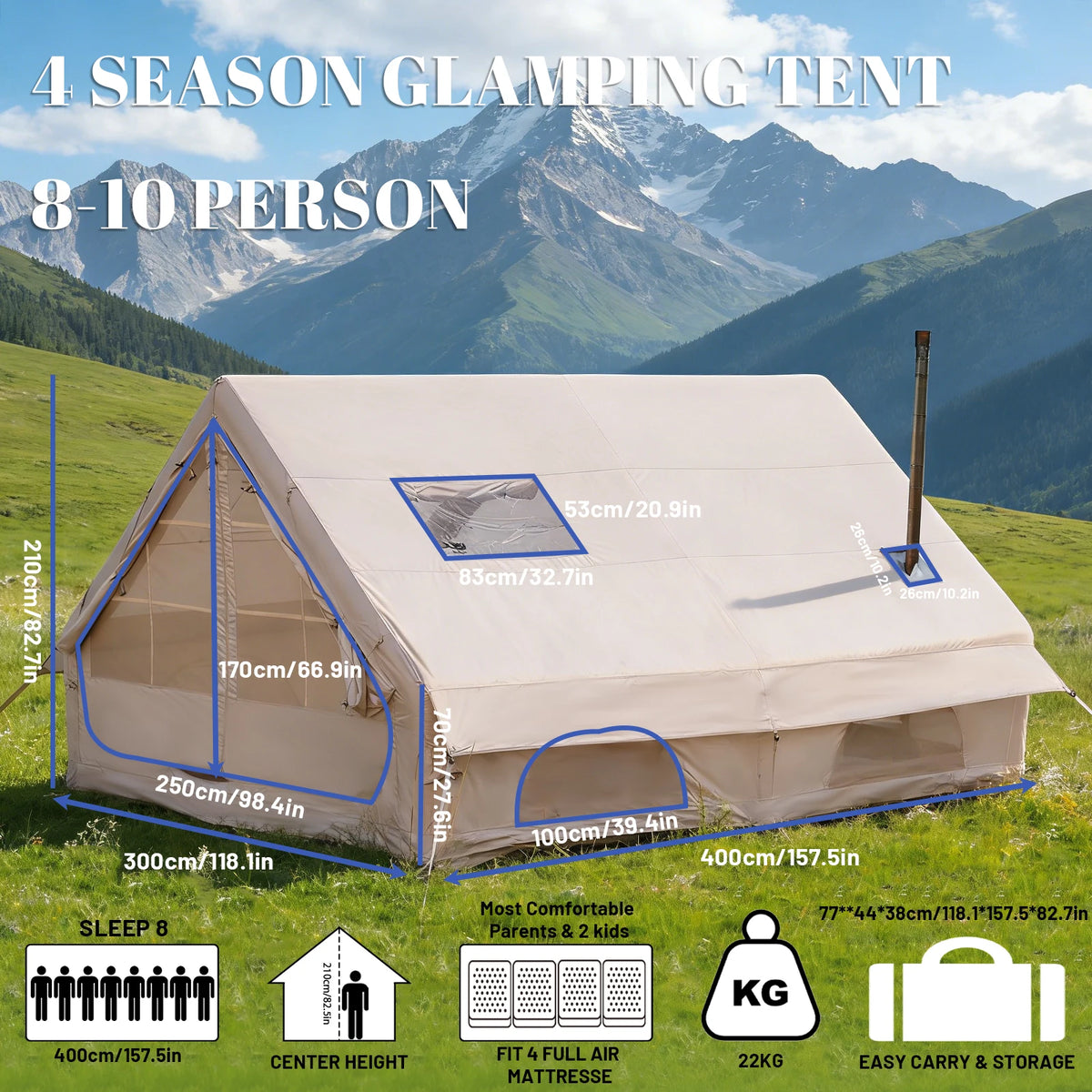 Pakicetus Weatherproof Inflatable Glamping Tent With Pump