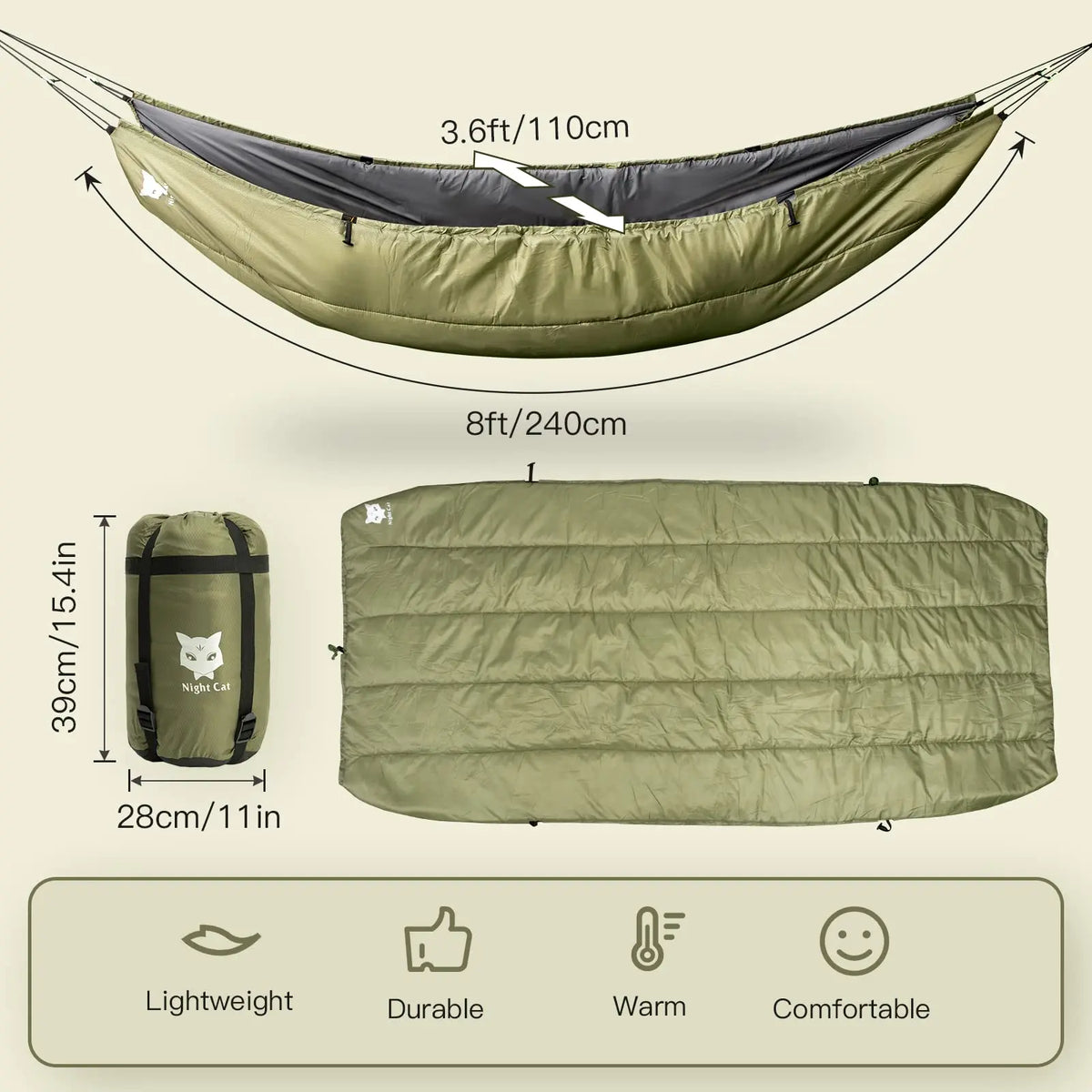 Lightweight Cotton Filled Hammock Underquilt For Outdoor Camping