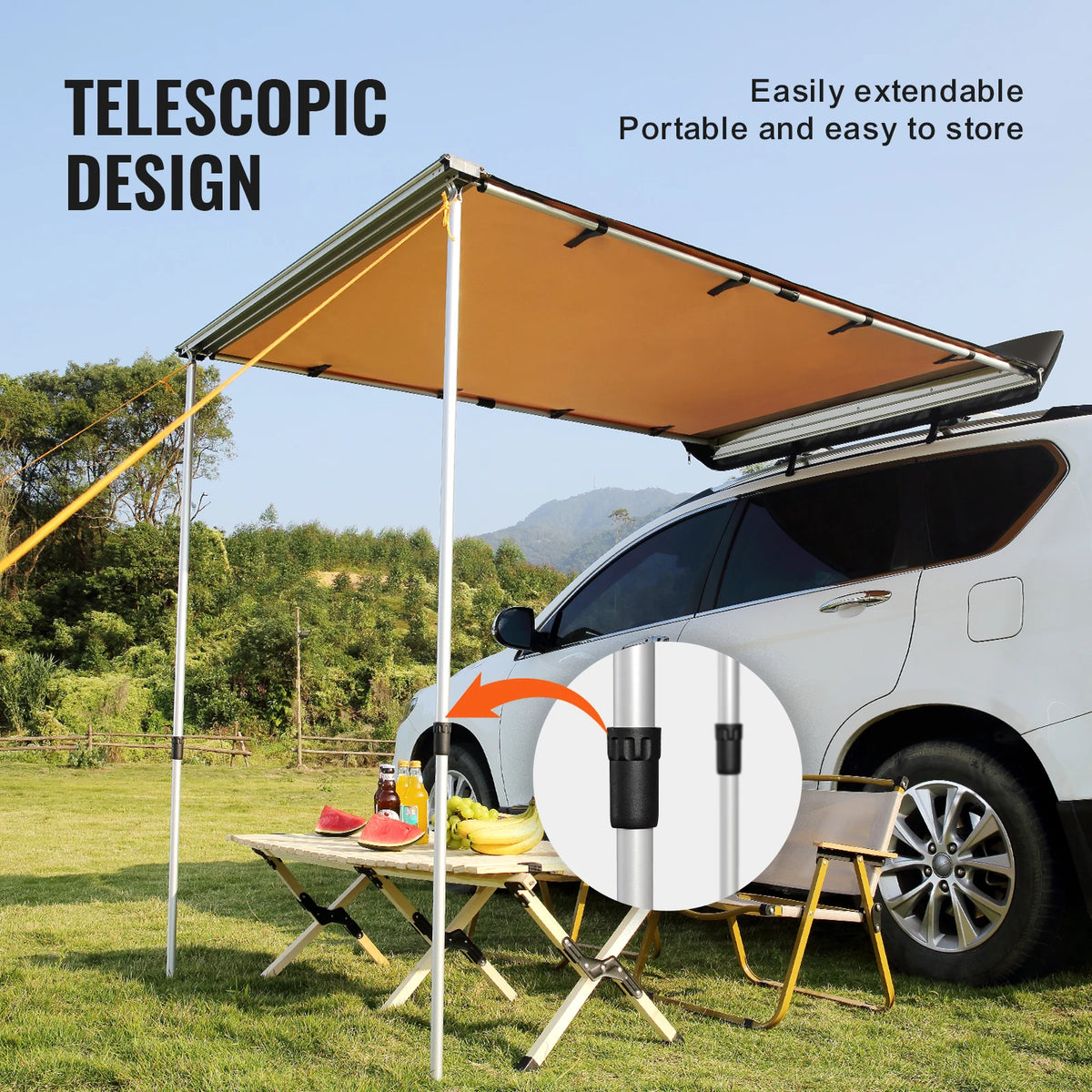 SucceBuy Retractable Car Side Awning With Waterproof Storage Bag