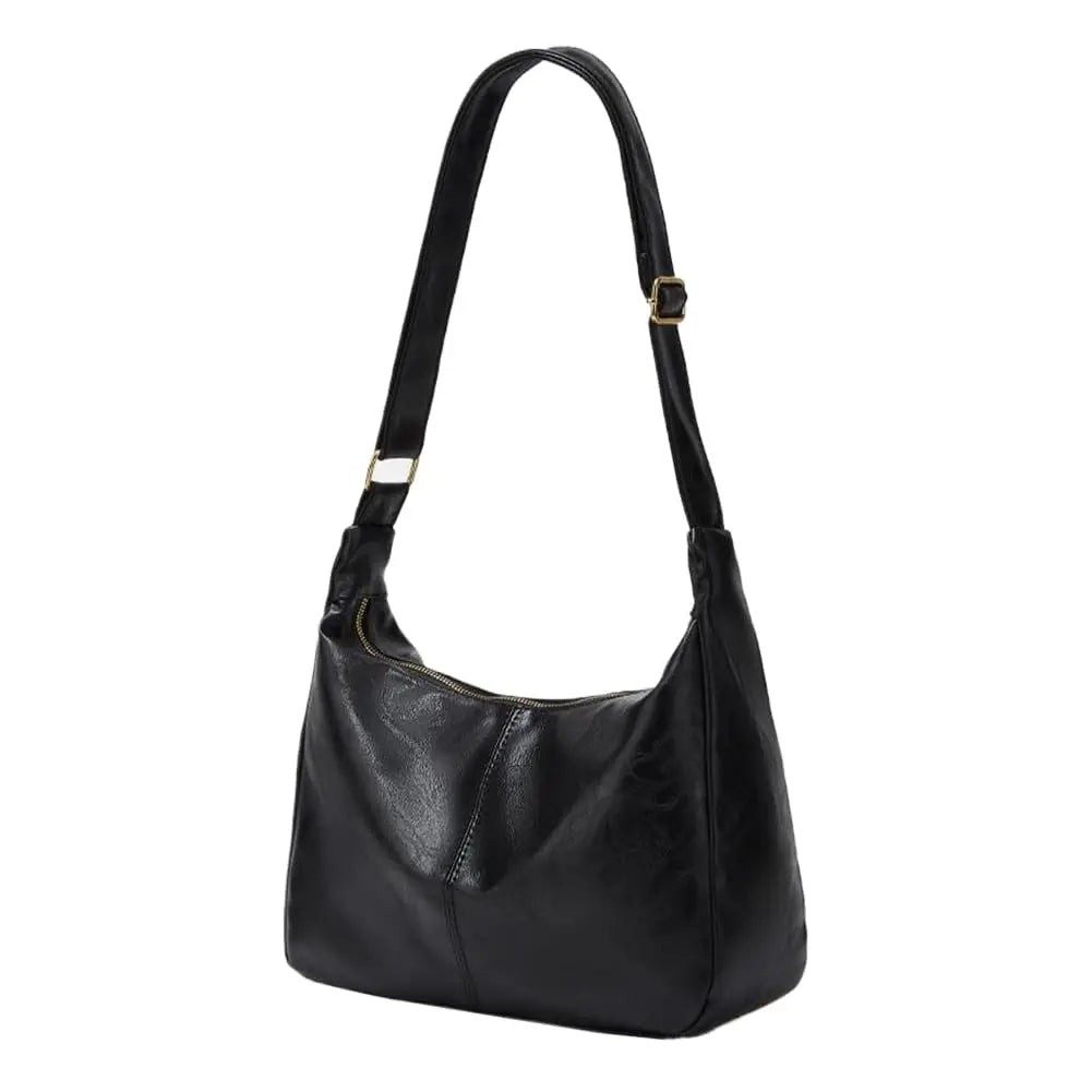 Womens Soft Vegan Leather Shoulder Handbag With Zipper Closure