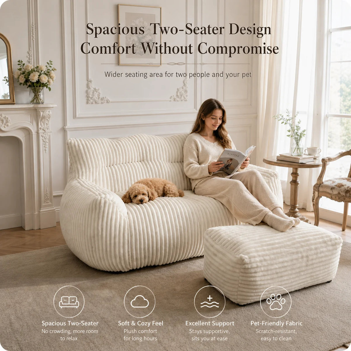 Oversized Bean Bag Chair With Armrests For Cozy Living Rooms