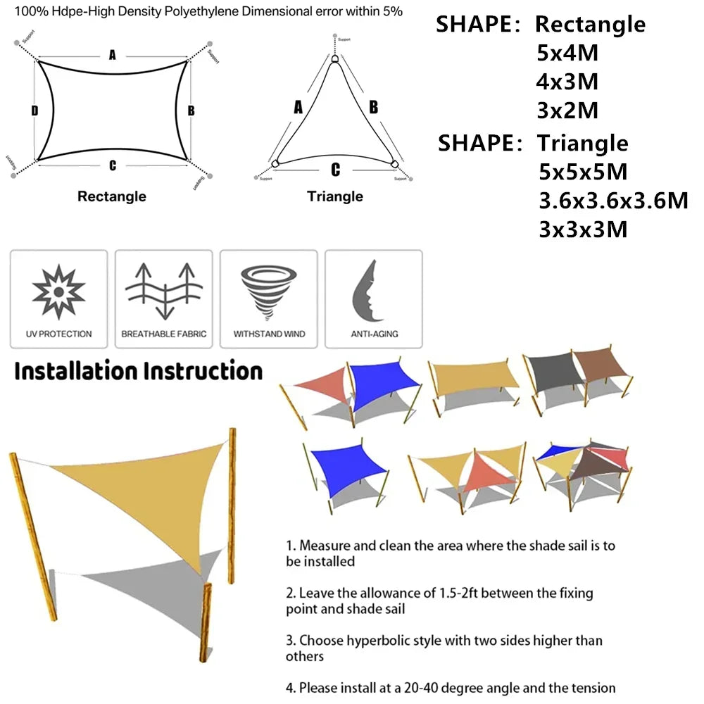 Waterproof Outdoor Sun Shade Sail Canopy For Patio Garden