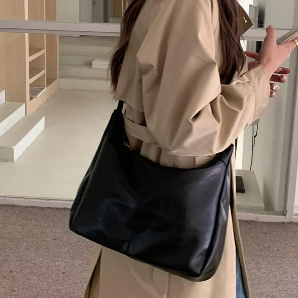 Womens Soft Vegan Leather Shoulder Handbag With Zipper Closure