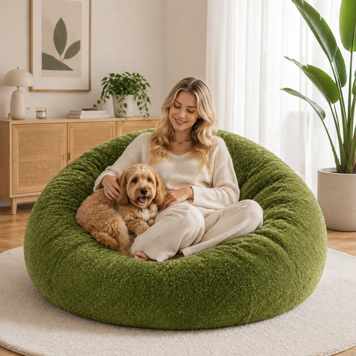 Sparkle Faux Fur Bean Bag Chair Plush Cozy Lounge Seat