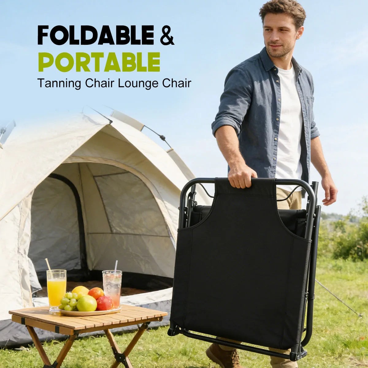 Adjustable Reclining Camping Lounge Chair With Soft Cushion