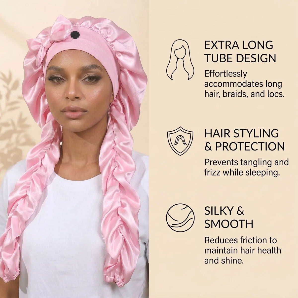 Heatless Satin Sleep Bonnet With Curling Ribbons For Hair