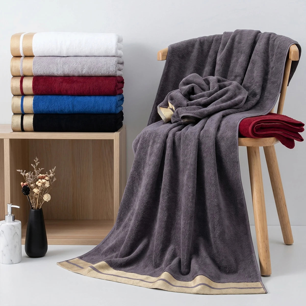 Luxury Cotton Bath Towel Set Soft Absorbent Everyday Towels