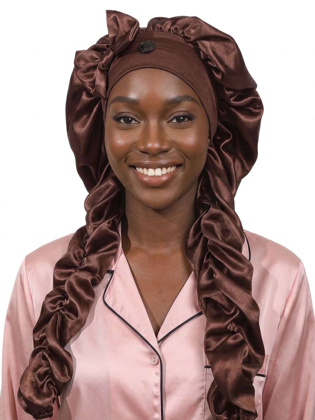 Heatless Satin Sleep Bonnet With Curling Ribbons For Hair