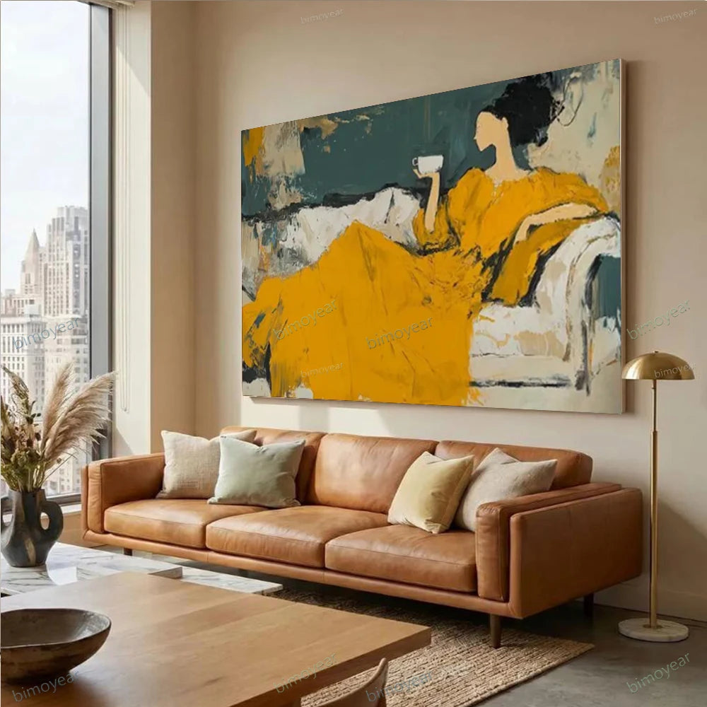 Bimoyear Hand Drawn Abstract Oil Canvas Painting Modern Figure Decor