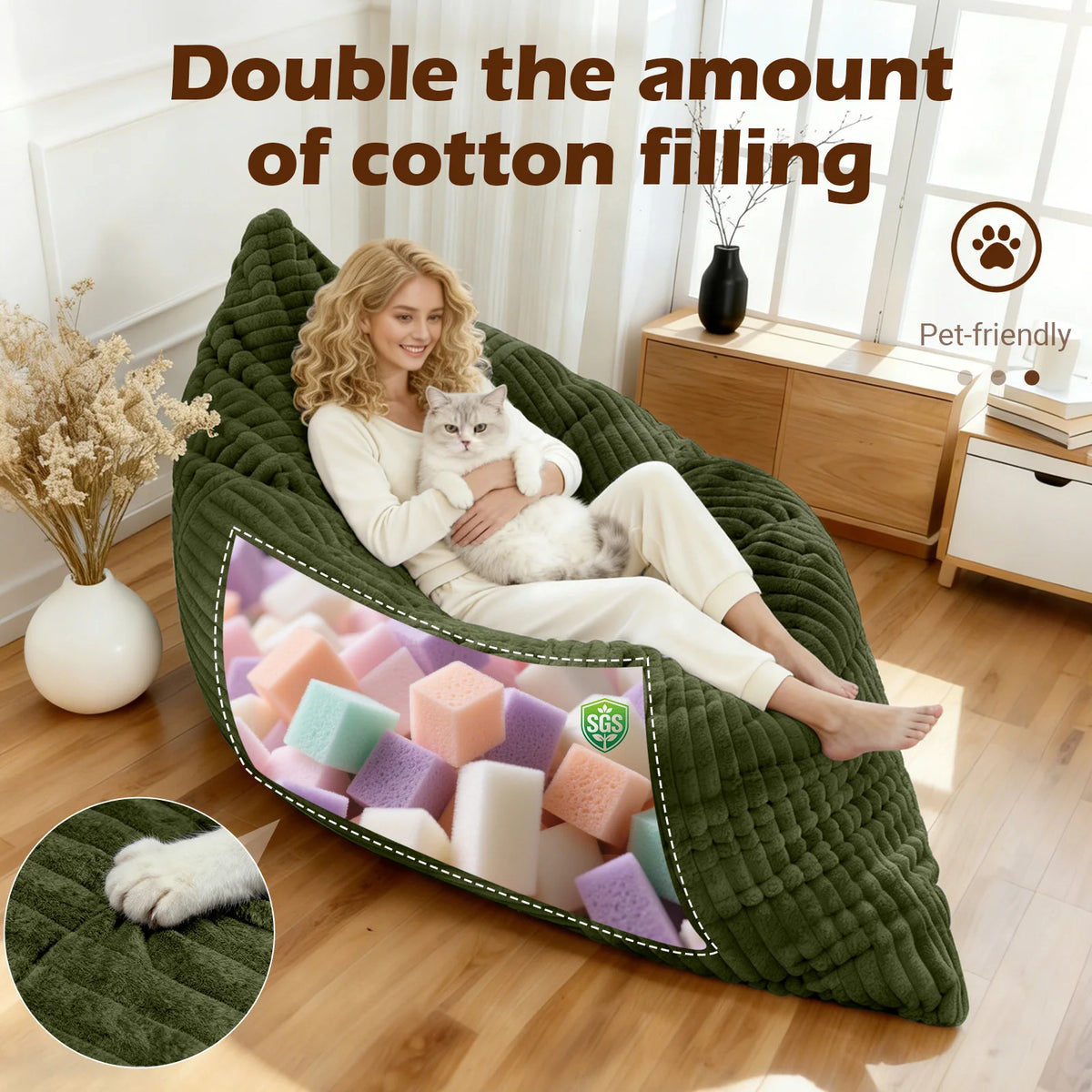 Convertible Bean Bag Chair And Mat With Washable Cover
