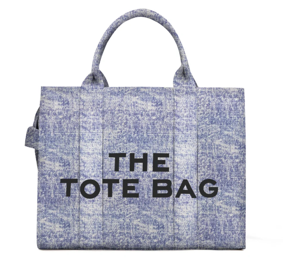 Denim Canvas Tote Bag With Zipper And Shoulder Strap