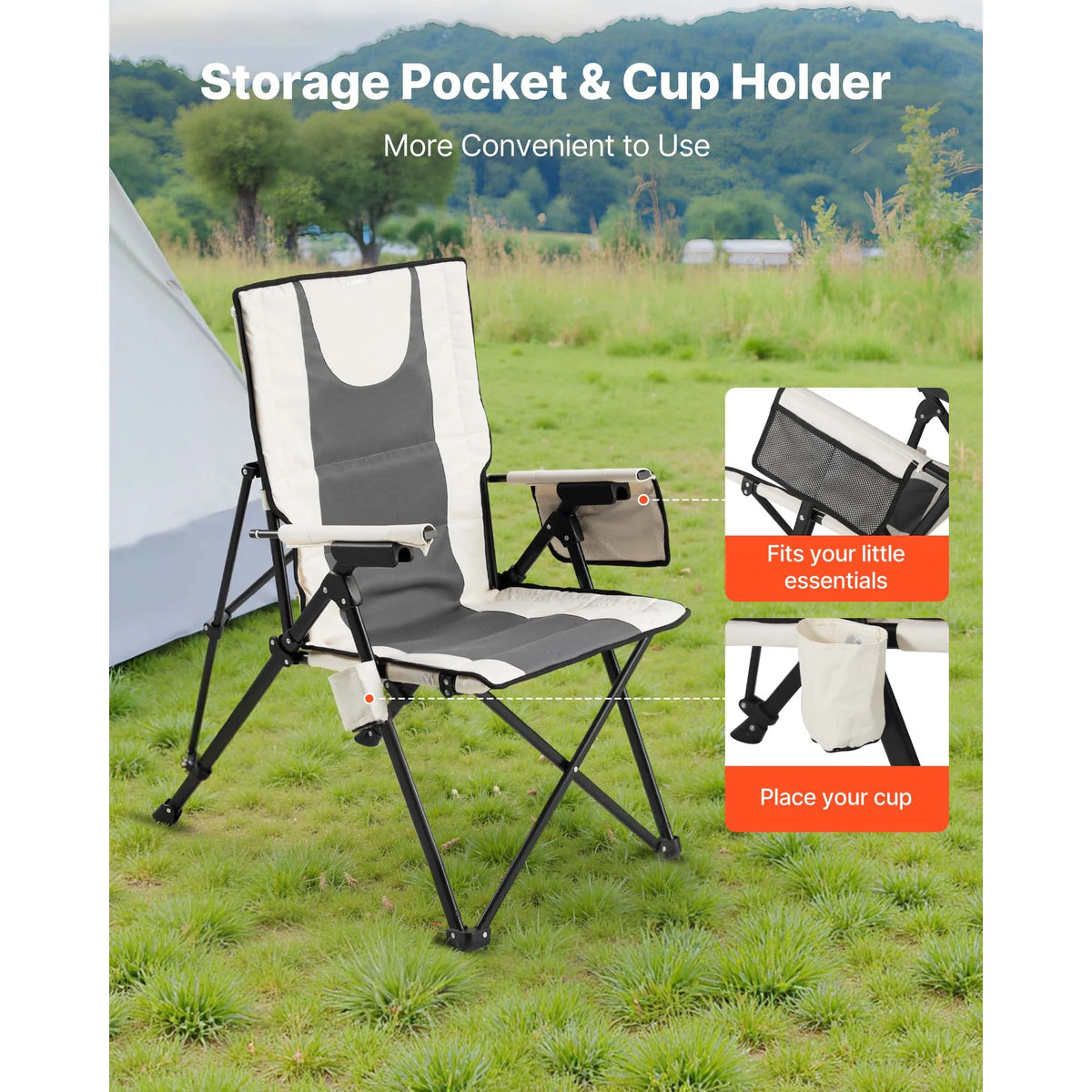 SucceBuy High Back Folding Camping Chair With Armrest