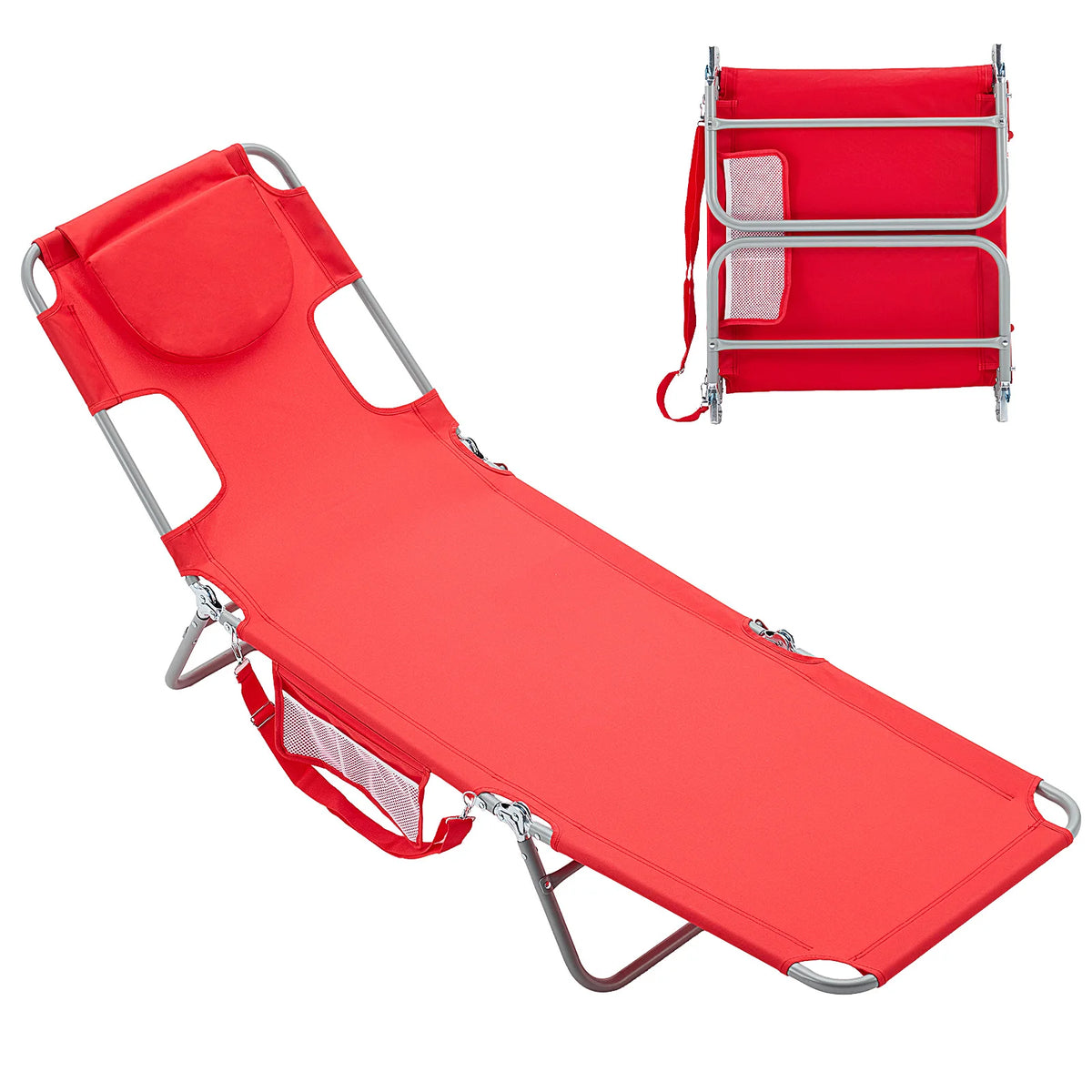 Jhk Adjustable 5-Position Reclining Beach Lounge Chair Open Arms Foldable