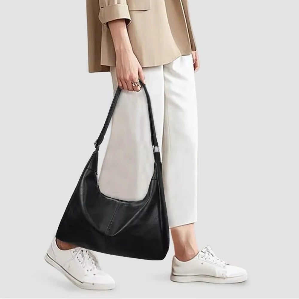 Womens Soft Vegan Leather Shoulder Handbag With Zipper Closure